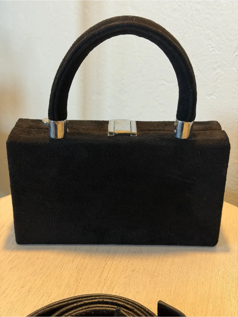 Black Camera-Shaped Crossbody Bag with Removable Strap